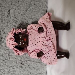 Vintage Porcelain African American Girl Doll Approximately 4" Tall Excellent Con